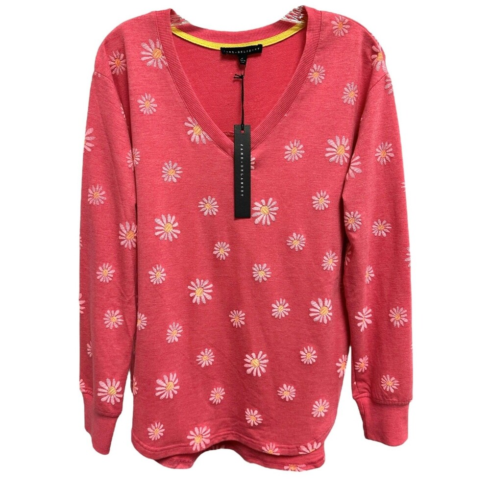 Jane & Delancey Women's  V-Neck Pullover Top Long Sleeve Size M Pink - Picture 2 of 9